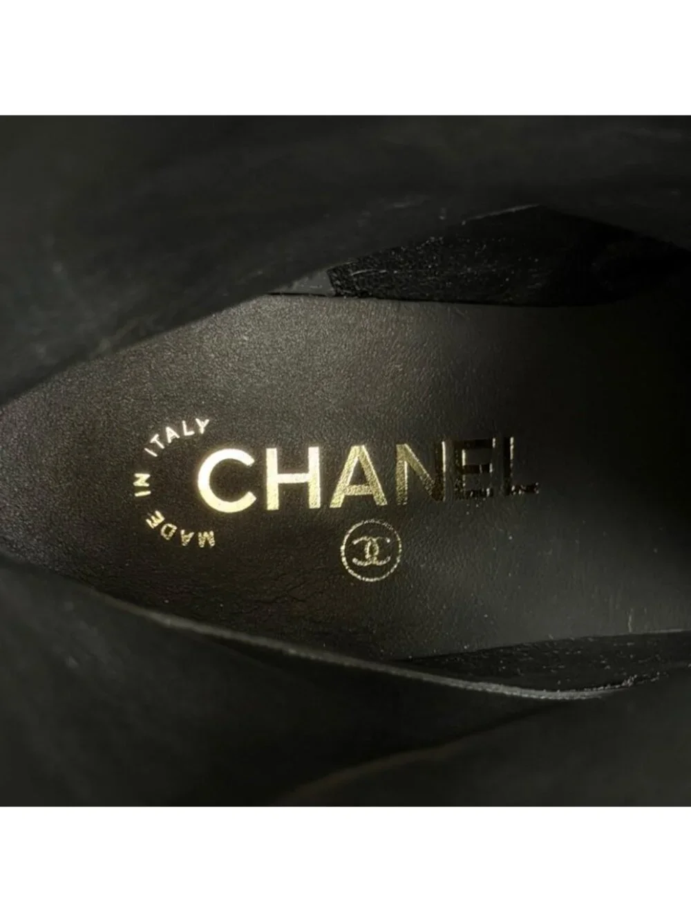 Chanel CC Logo Stitch Middle Leather Boots Jockey Black